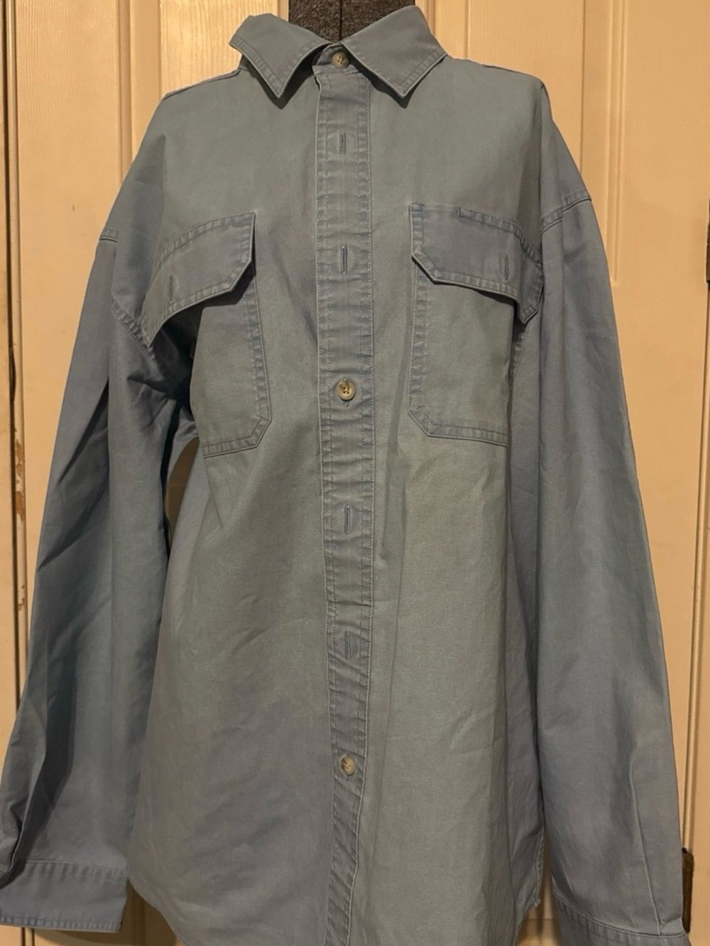 Men's Light Blue Button-Up Utility Shirt Jacket